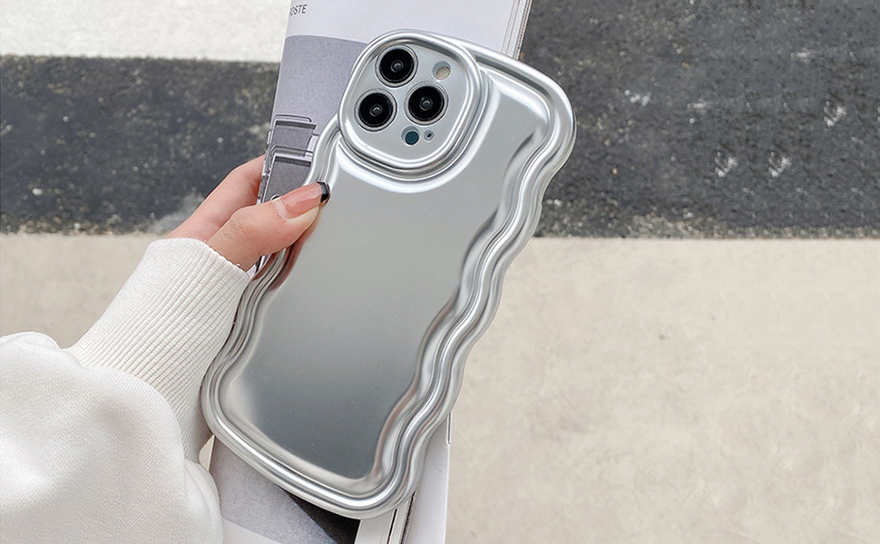 iPhone 13 Pro Max Case Curly Wave Cute for Women Silver