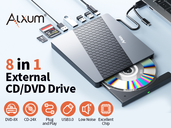 Amazon.com: Alxum External CD Drive, 8 in 1 External DVD