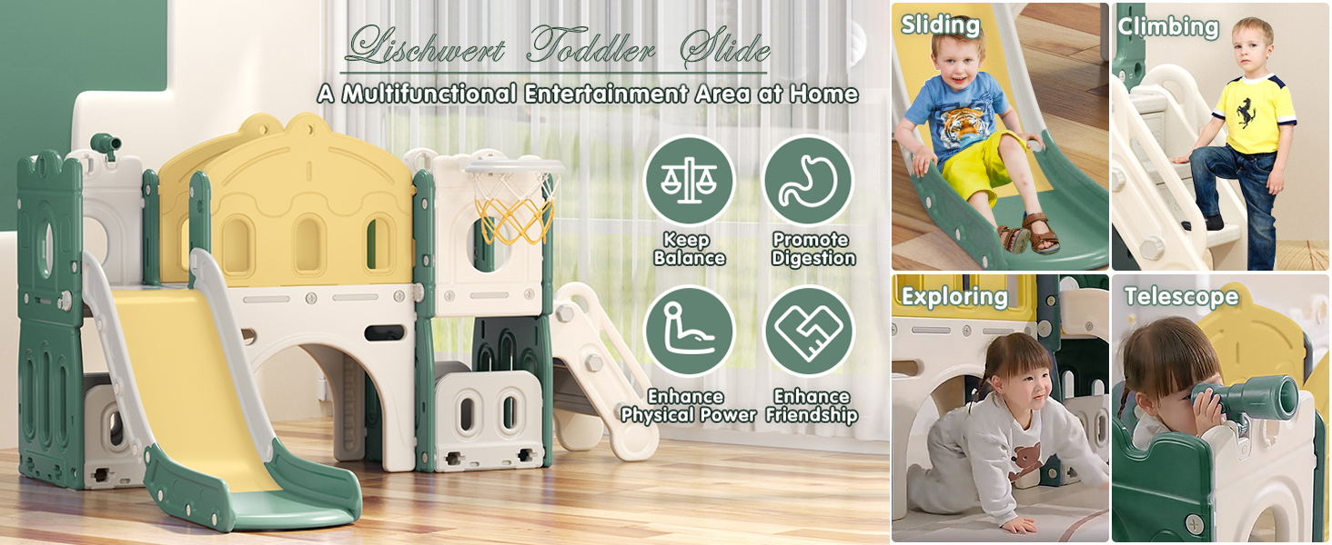 Lischwert Toddler Slide, Indoor Slide Playground Set for