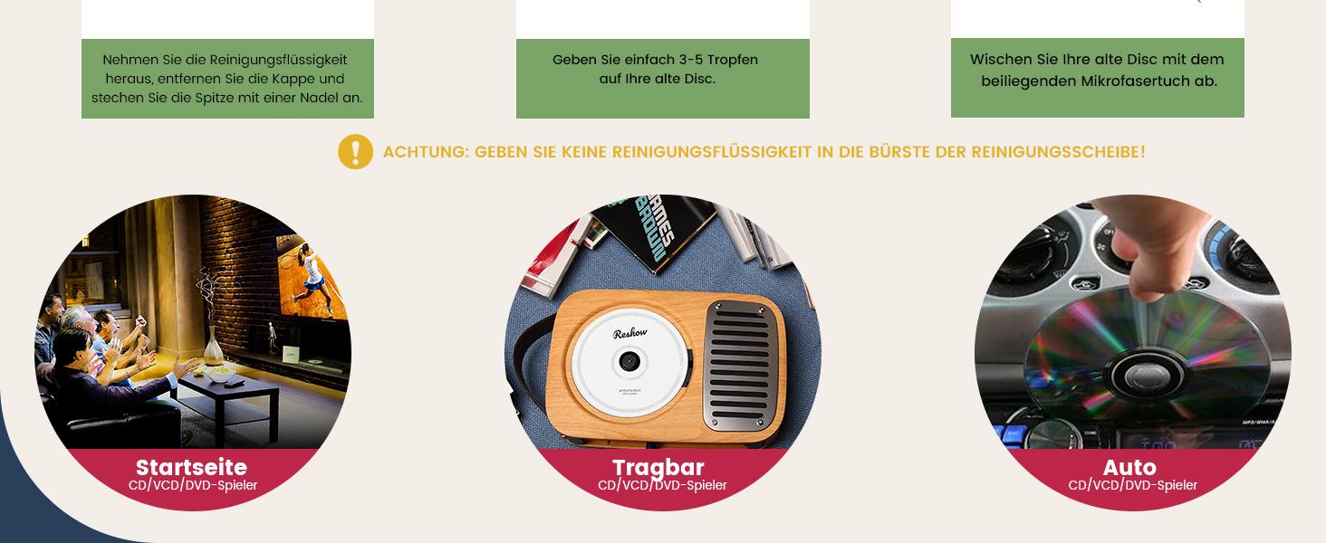 Reshow LaserLinsenDiscReinigungsset Für CD & DVDPlayer, Schonende Reinigung Ohne Kratzer Auf