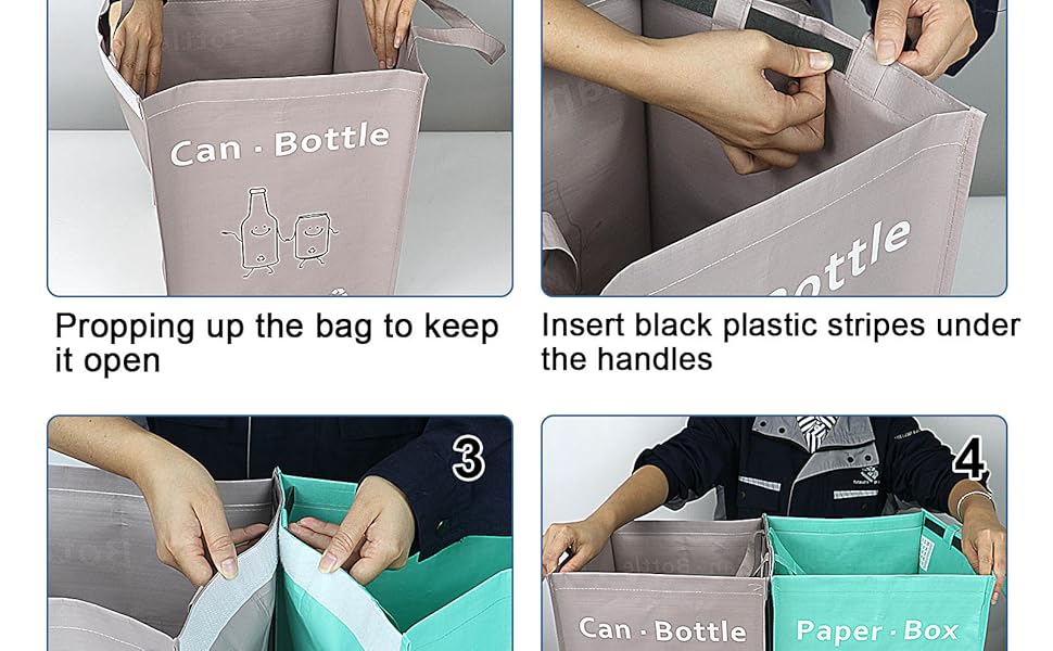 How to use the 4 packs waterproof PP wovean waste bin bags for recycling sorting Bomei Pack