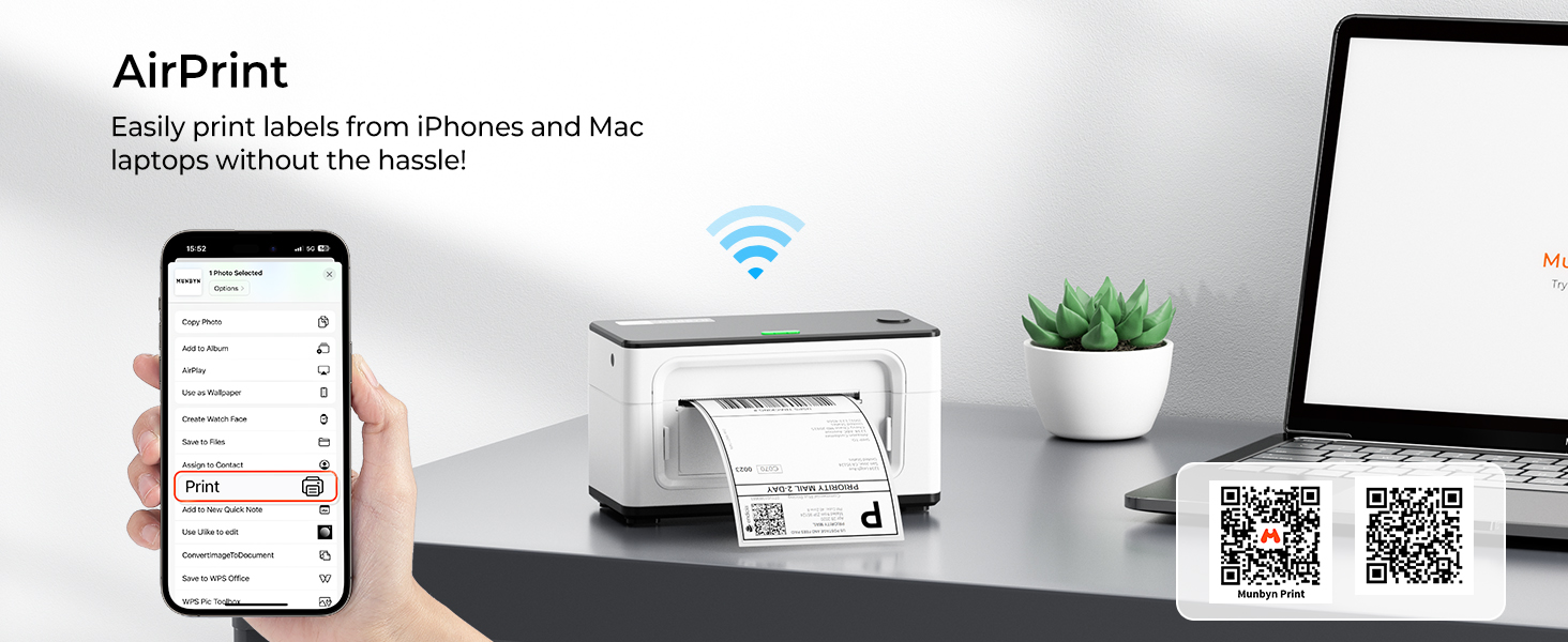 MUNBYN Wireless Thermal Printer, WiFi Shipping Label Printer