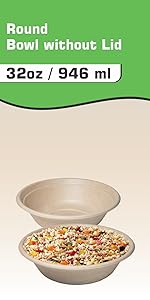 32 ounce round disposable salad bowls compost safe bio degradable round paper pulp fiber sugarcane