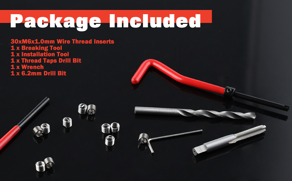 LEONTOOL 30 Piece M6 x 1.0mm Thread Repair Kit, HSS Drill Helicoil