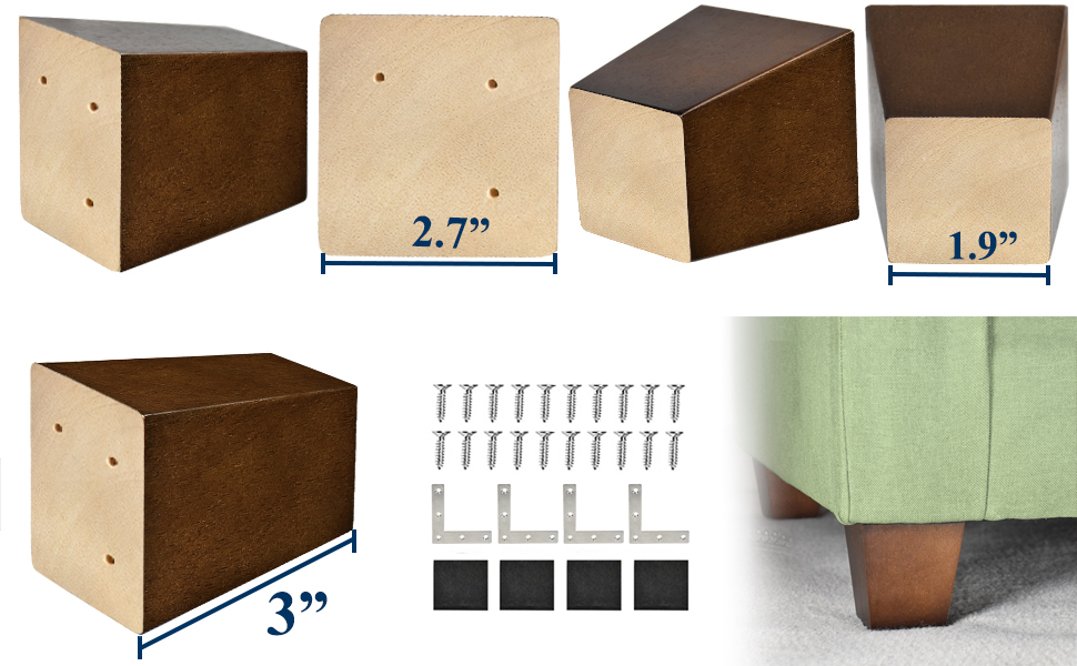 AORYVIC 3 inch Furniture Legs Wood Sofa Legs, Universal Couch Legs Bed Risers