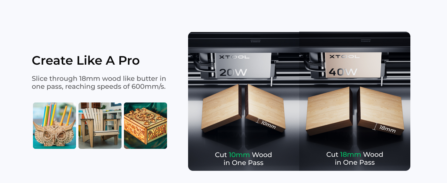 Instructional woodworking image showing measurement markings and cut lines on wooden pieces, with sample project photos.