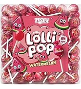 Watermelon Lollipops – 65 Count Bulk Candy Pack, Individually Wrapped – Fruity Suckers for Kids, ...