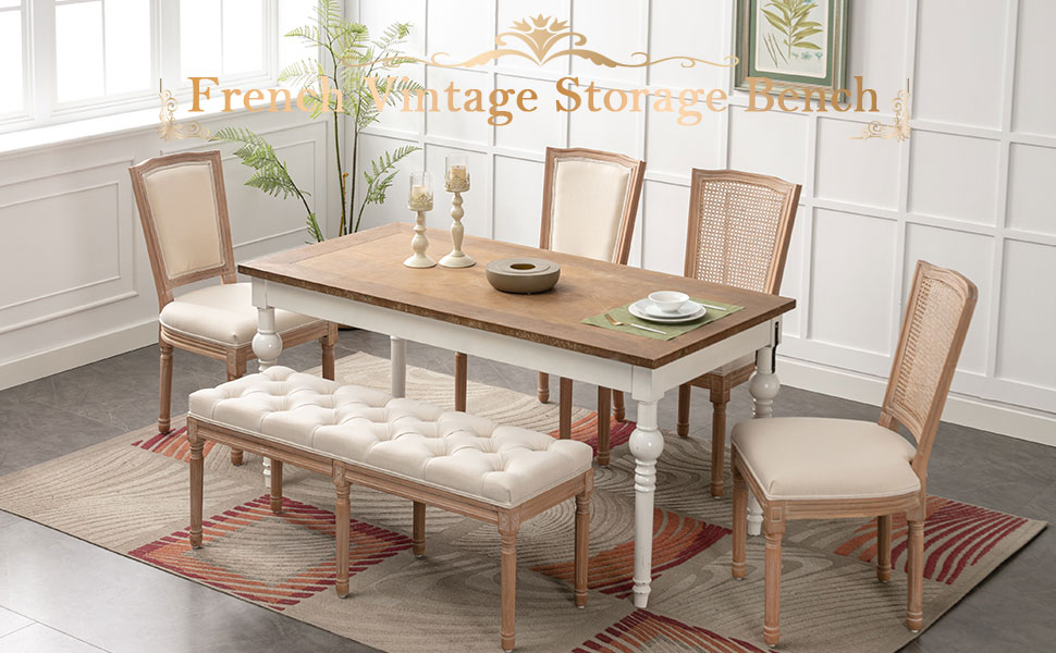 Bonzy Home Tufted ExtraLong Entryway Bench, 47” French