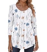 Zeagoo 3/4 Sleeve Tops for Women Crew Neck Blouses Pleated Casual Shirts Fall Work Clothes 2025