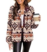 Zeagoo Women's Cozy Fleece Jacket Western Aztec Print Snap Button Down Coat with Pockets Casual W...