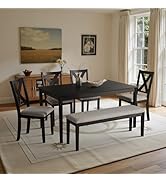 SIMTONAL Modern 6-Piece Dining Set with 4 Upholstered Chairs and Bench – Solid Wood Table Set for...