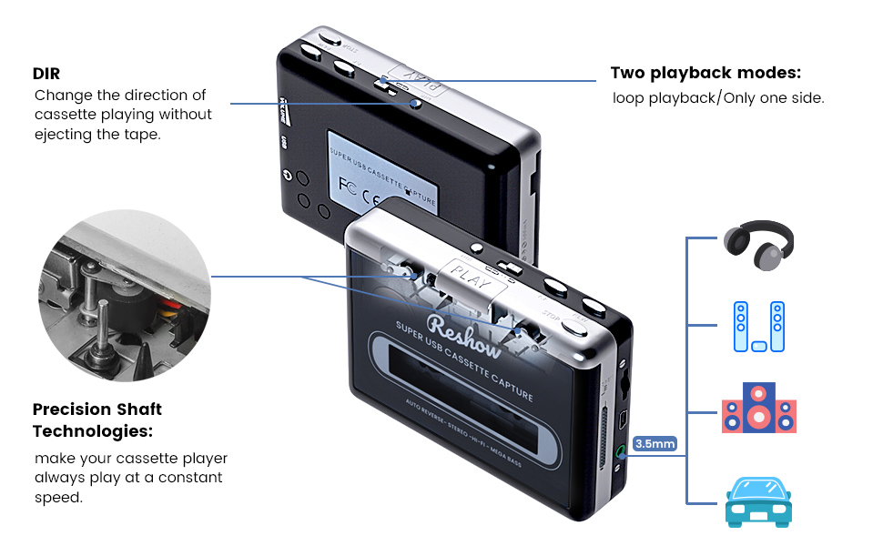Reshow Cassette Player Portable Tape Player Captures MP3