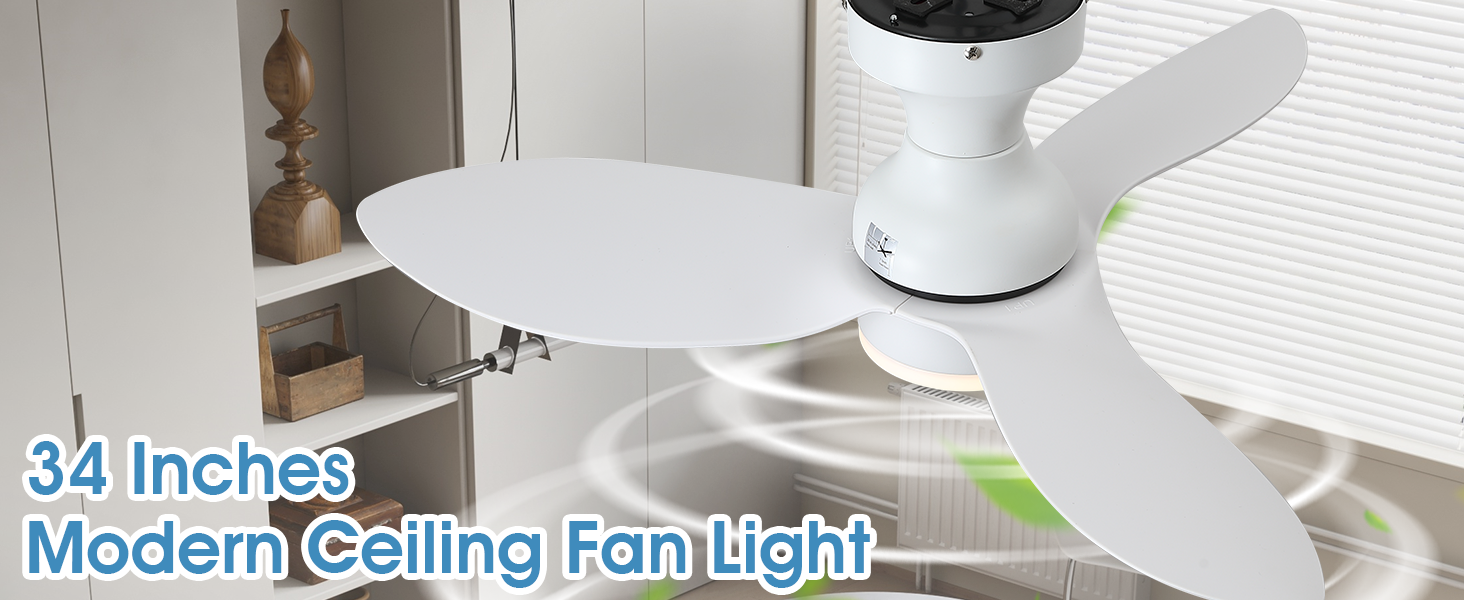 Surtime Low Profile Flush Mount Ceiling Fans with Lights