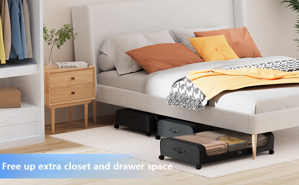 LATIT 2 Pack Under Bed Storage with Wheels Underbed Storage Containers