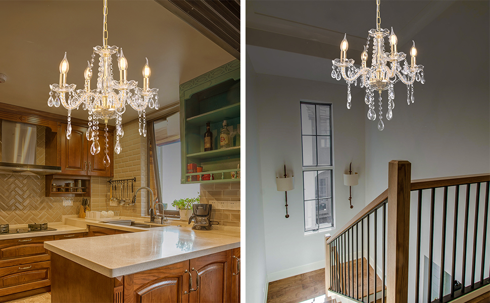 4 lights small gold crystal chandelier