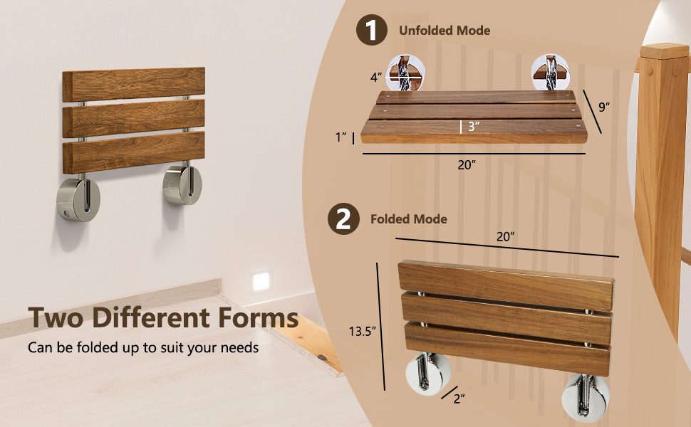 Giantex 20" Teak Wood Folding Shower Seat Bench Folding