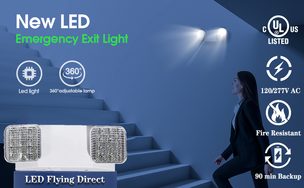 12 Pack LED Emergency Lights with Battery Backup, Two Head Adjustable