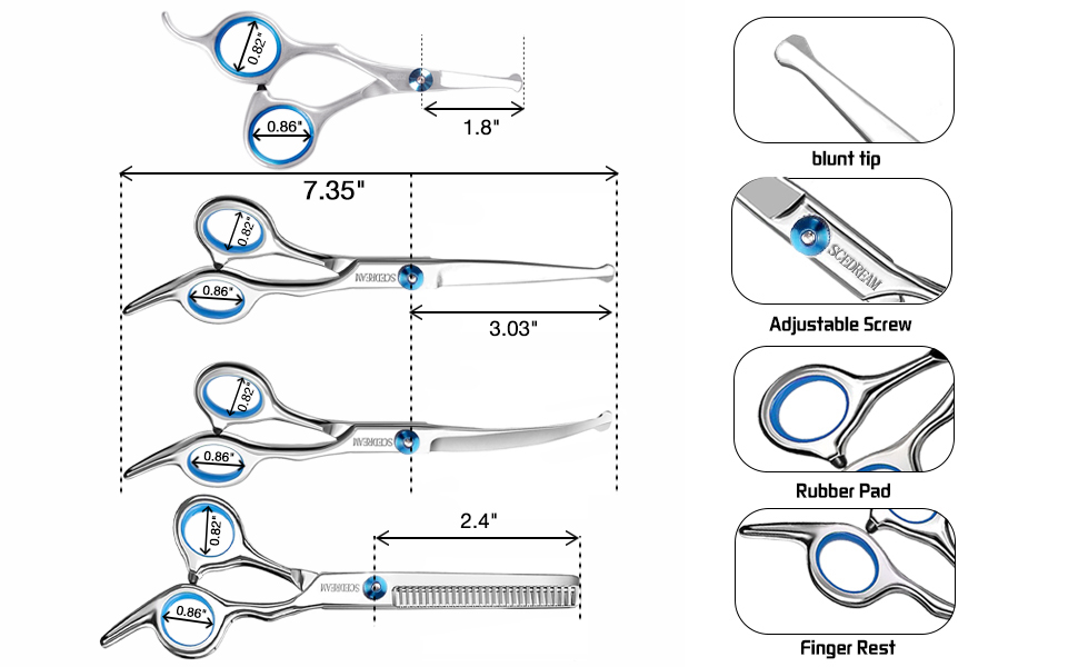 SCEDREAM Dog Grooming Scissors for Dogs with Safety Round Tips, 6 in 1 Dog Scissors