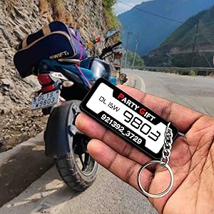 Party Gift Printed Customized Small Number Plate Keyring Keychain for Bike & Car Lovers