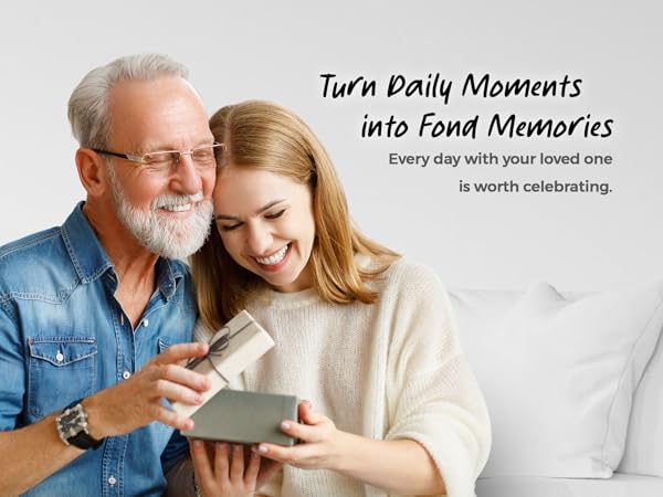 daughter opening birthday gift for adult daughter and smiling