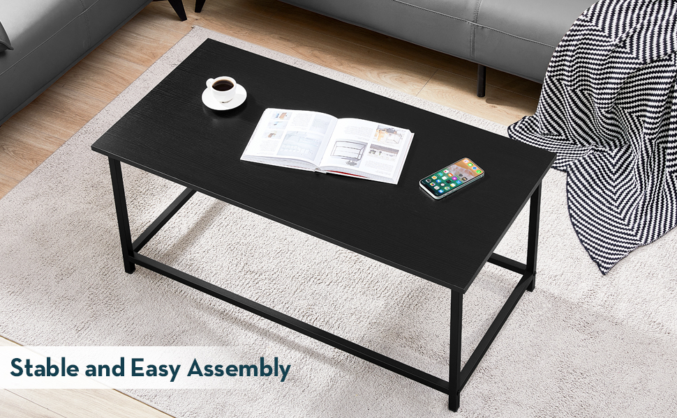 SAYGOER Black Coffee Table Simple Modern Coffee Table Open Design