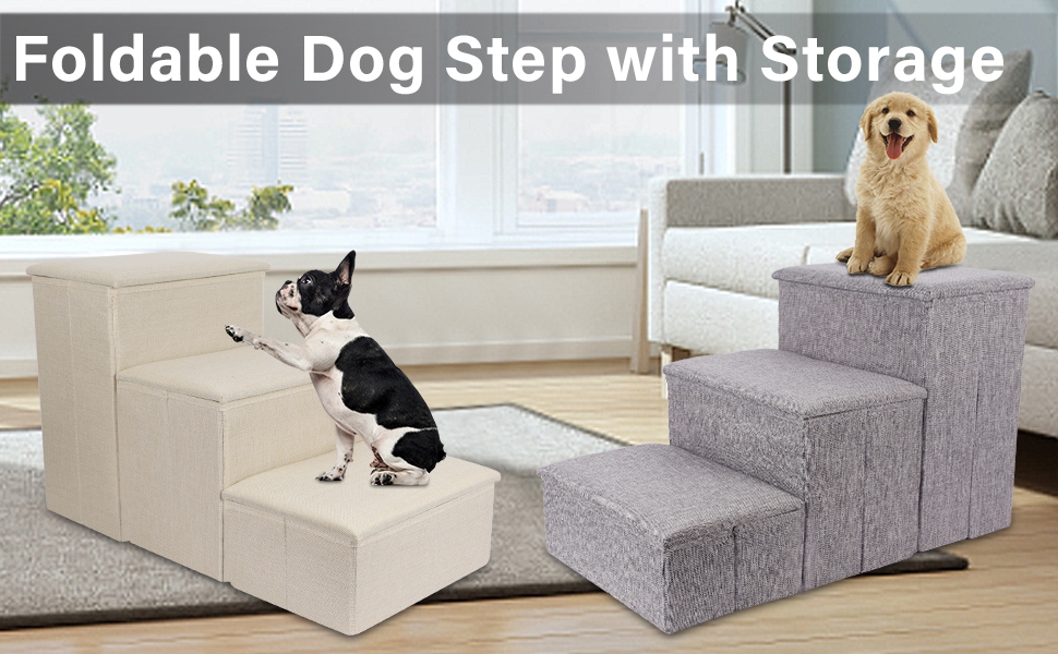 yofit Dog Stairs with Storage, Foldable Pet Steps for High