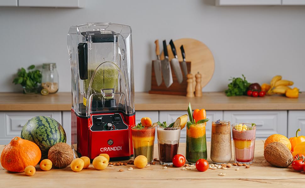 CRANDDI Commercial Quiet Blender 2200 Watt for Kitchen with Soundproof