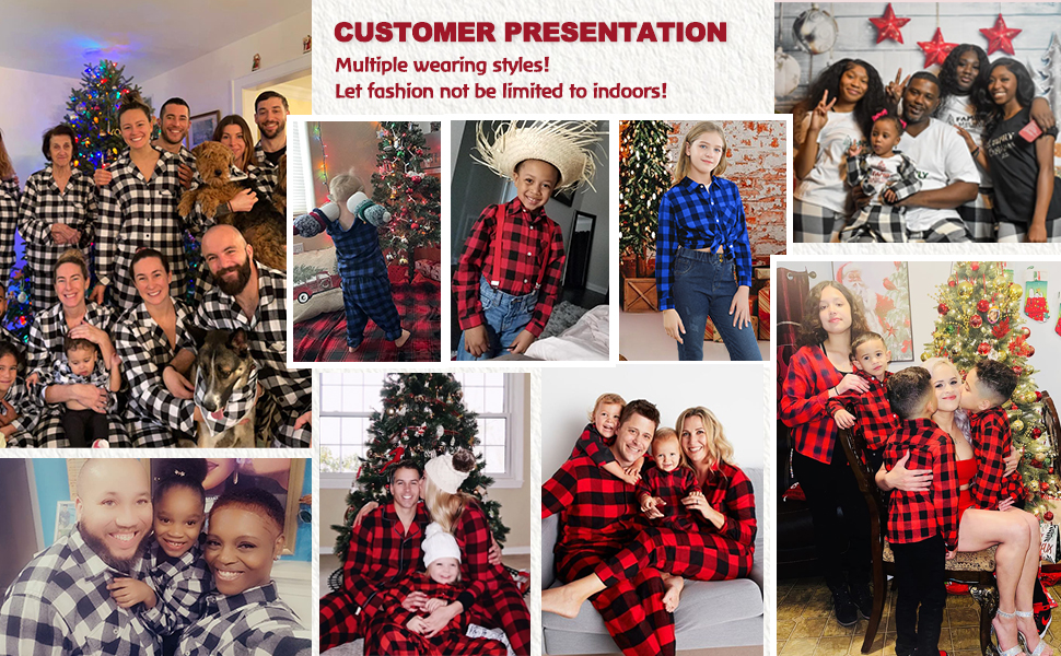 Women Christmas Pjs Set, Black and White Family Plaid Pajamas Cotton