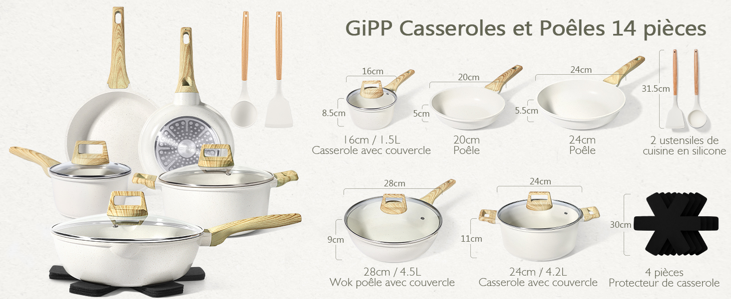 GiPP Lot de 14 casseroles et poêles en granit anti-adhésif pour cuisinières électriques et induction, parfait pour chefs 1fade6ad 2f97 4815 B911 Ae518c39cab4. CR0,0,1464,600 PT0 SX1464 V1