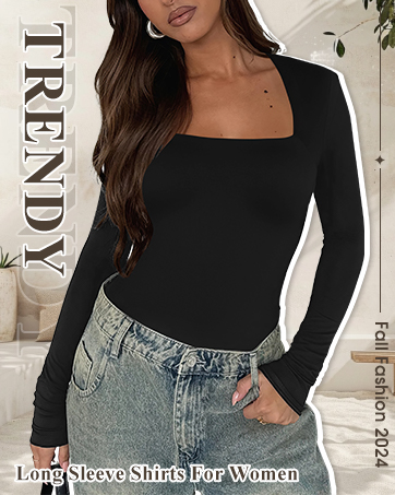 fall fashion long sleeve square neck tops