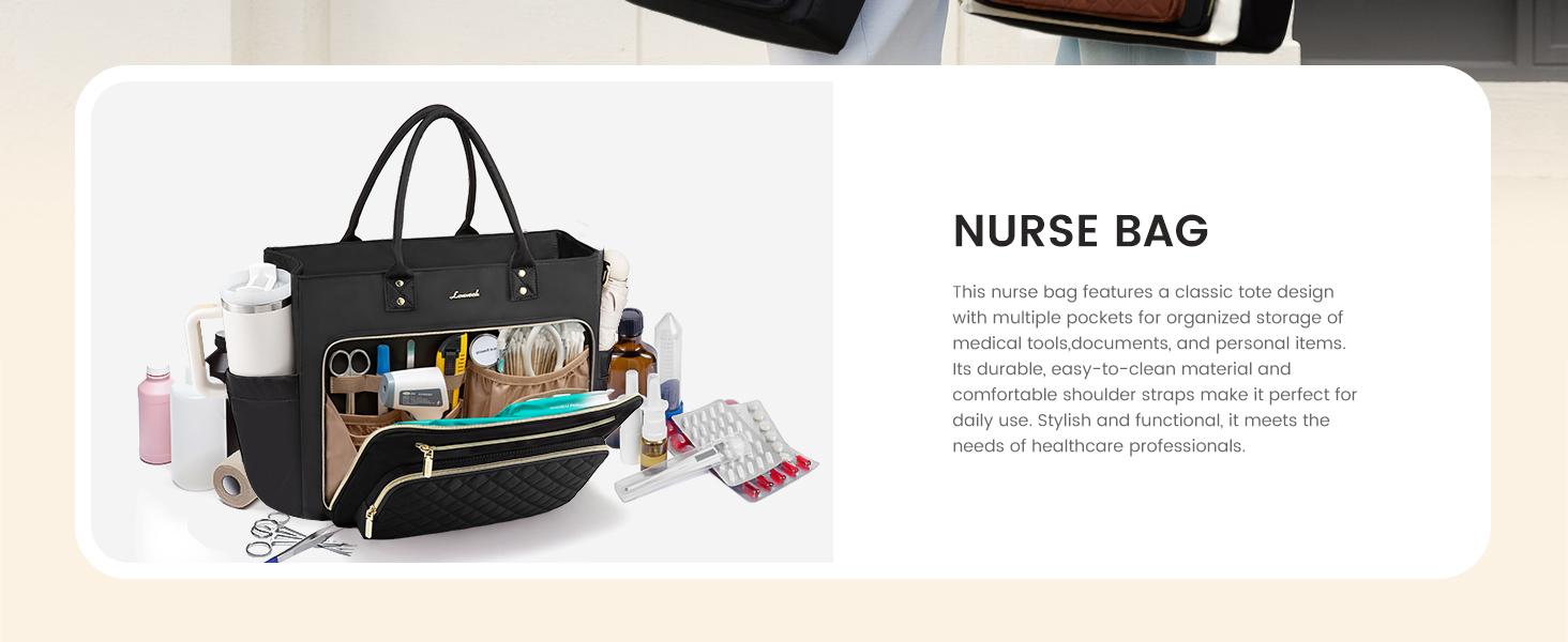 LOVEVOOK 教师笔记本电脑手提袋，适用于女护士工作，配有大杯架电脑钱包