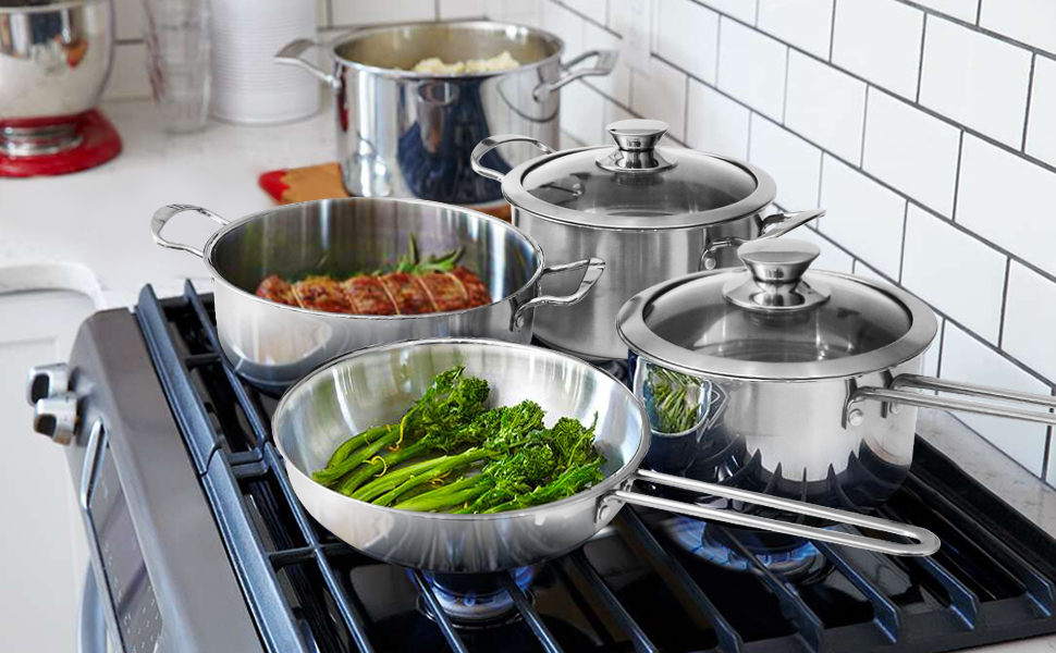 Stainless Steel Pot Set, 7-Piece Kitchen Cookware Sets