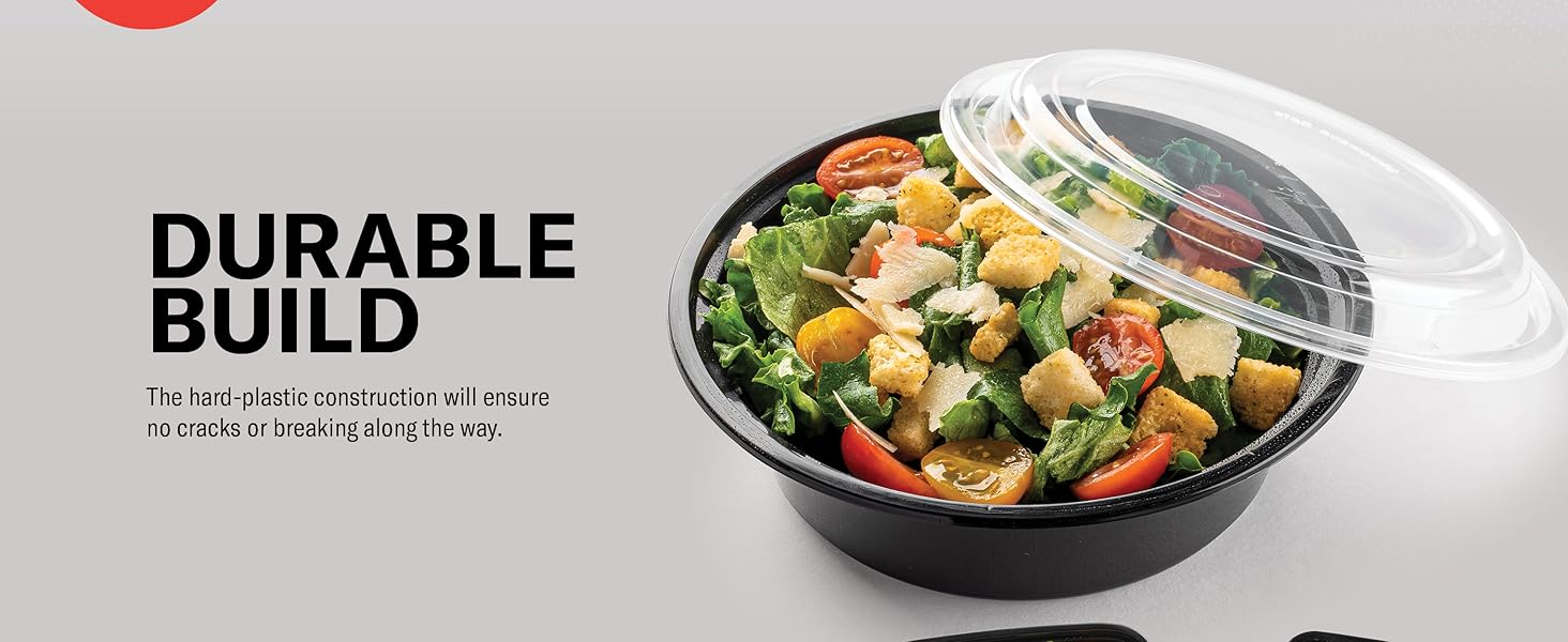 promoze 28 oz round plastic food containers clear lid food grade leak proof microwave safe food prep