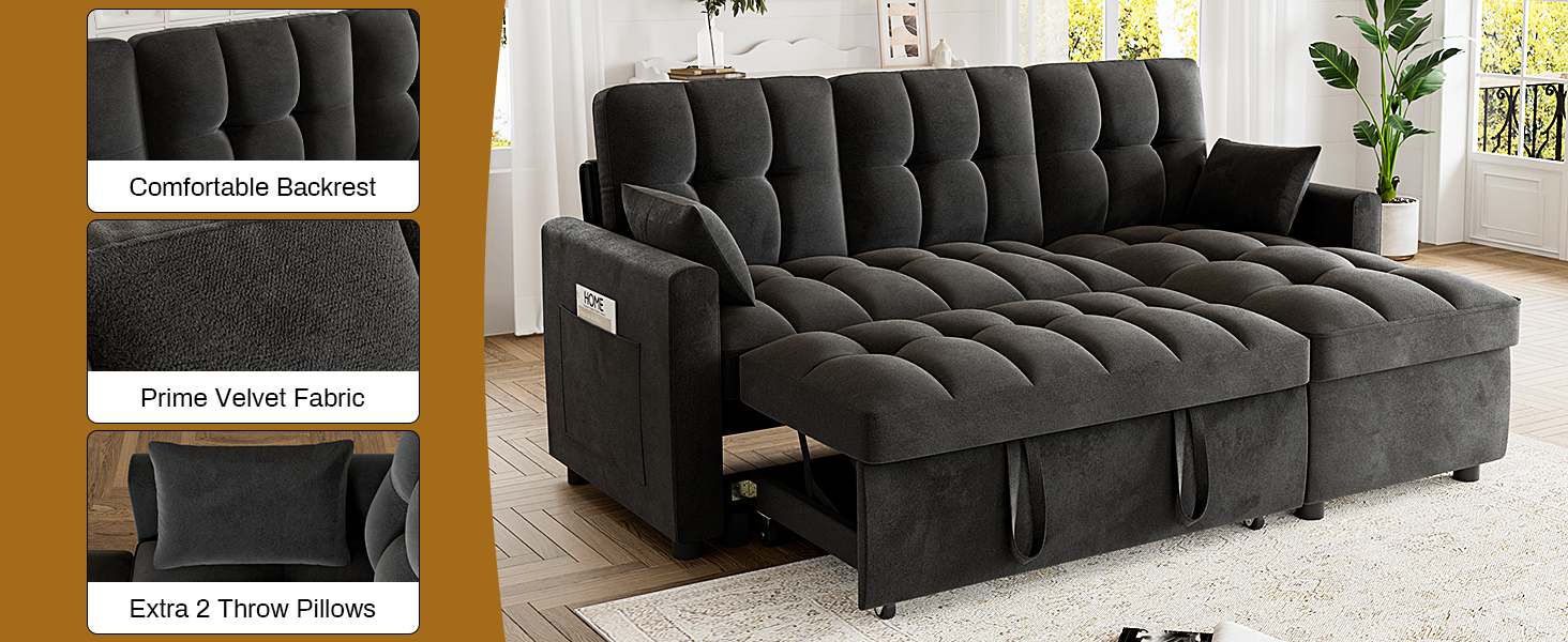 ONEMMLION Convertible L Shaped Sectional Sleeper Sofa with