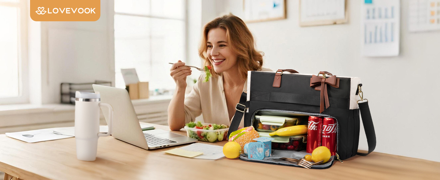 LOVEVOOK Lunch Tote Bag for Women, Insulated Lunch Bag, Large Capacity Teacher Nurse Bag for Work