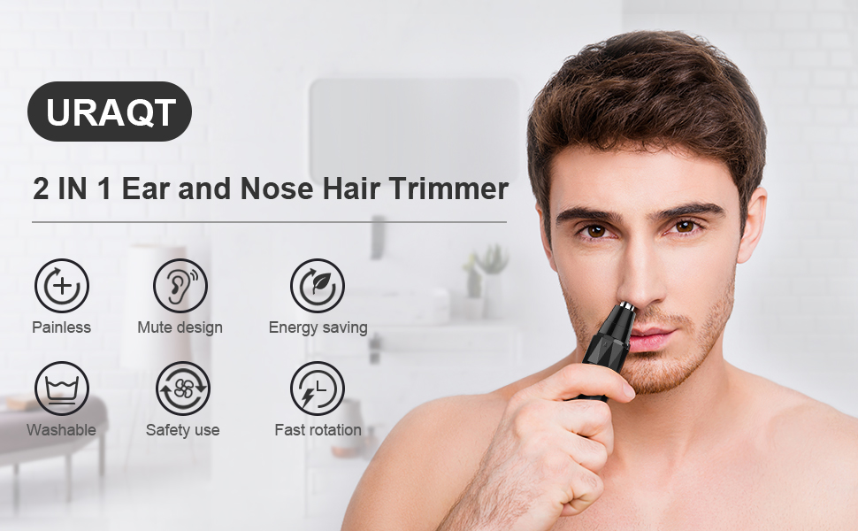 URAQT Nose Hair Trimmer for Men, 2in1 Painless Nasal and Ear Hair
