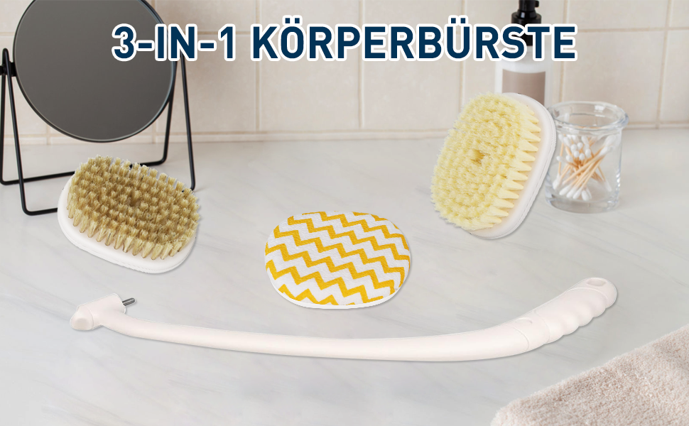 Duschbürste mit langem Griff, Rückenbürste, Badebürste, Back Brush Shower Brush, 3in1
