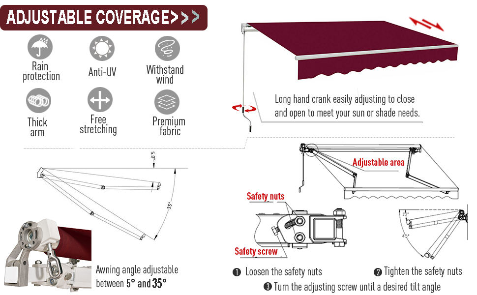 iropro DIY Patio Retractable Manual Awning, Gazebo Outdoor Canopy