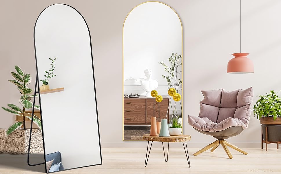GLASHOM Arched Full Length Mirror,59"x16" Black Full Body Mirror