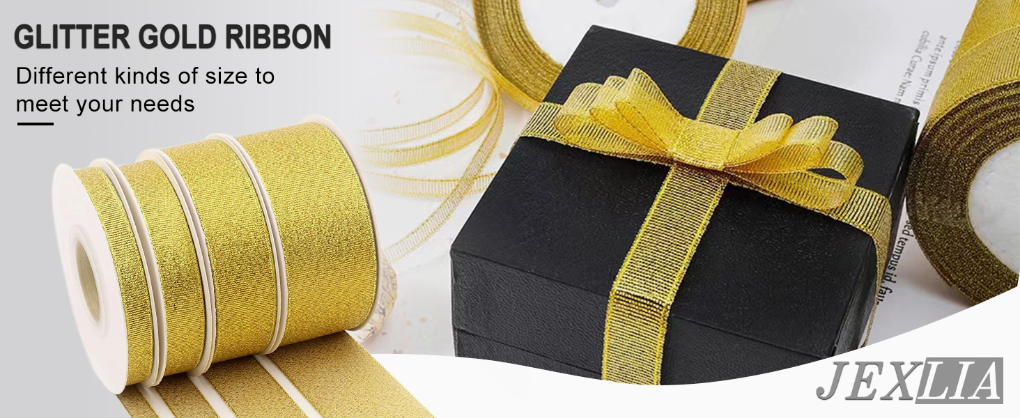 Gold Ribbon Gift Package Wrapping for Christmas