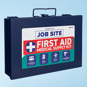 First Aid Kit for Contractors isolated on a blue background
