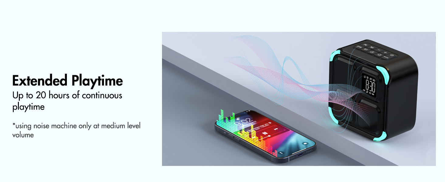 sound machine with 20 hour + playtime meets your all day listening need