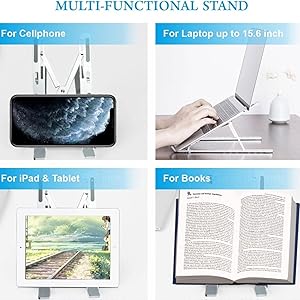 INEFABLE Portable Laptop Aluminium Stand with Adjustable Height, Ventilated, Foldable Stand, 7" Height, for 15.6" Laptop with Carry Pouch for Desk & Table Mount - Pack of 1 (Silver) 40 SPN-BPFSC