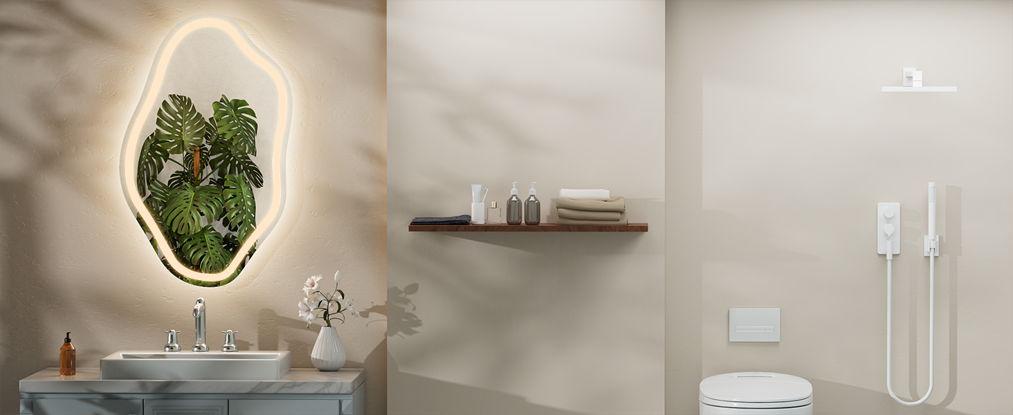 CFYLO Irregular LED Bathroom Mirror with Lights, 20"x 32