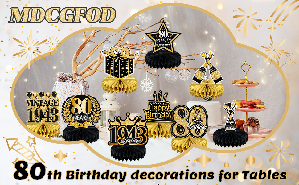 9 Pcs 80th Birthday Decoration for Men Women Happy 80th