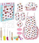 Vanmor Cute Kids Cooking and Baking Sets, 24 Pcs Kids Aprons for Girls Toddler Chef Hat Apron Dre...