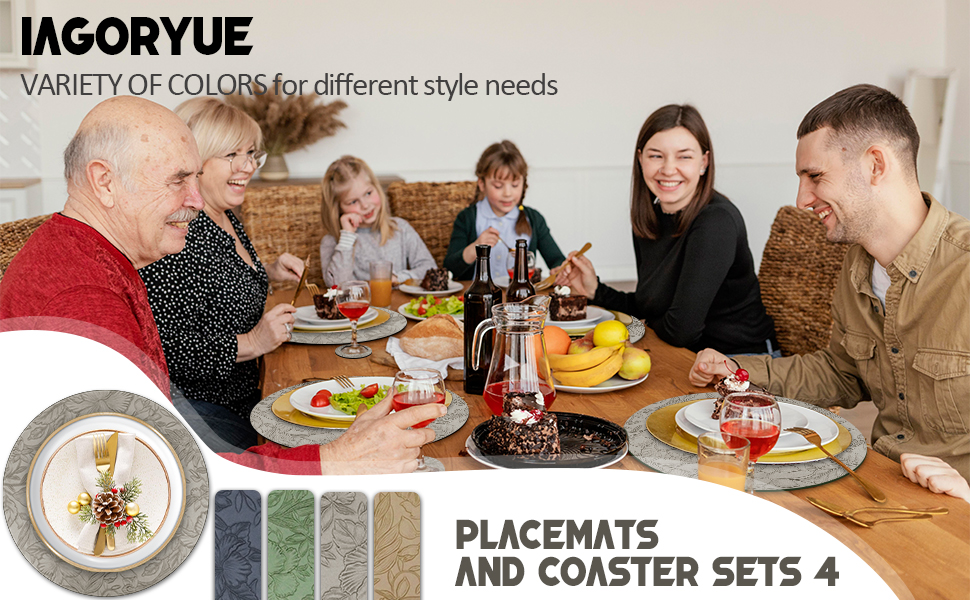 Placemats and Coaster Sets 4, Round Leather Floral Dining Table Mats