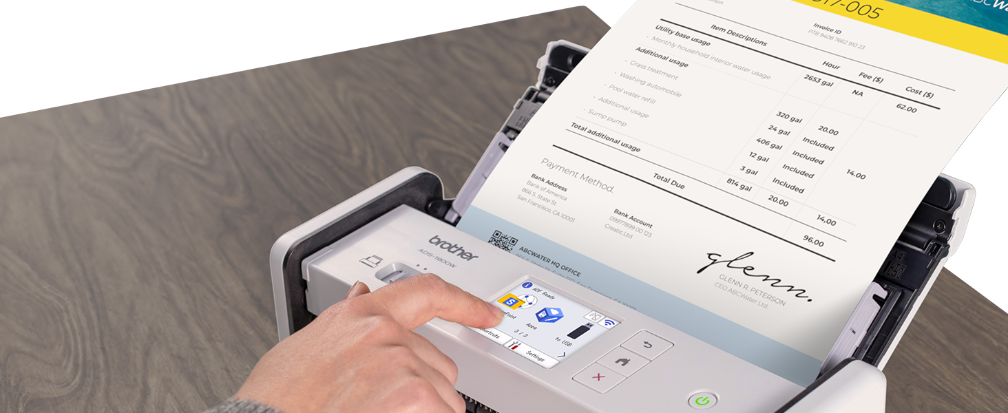 Using Brother ADS1800W Scanner touchscreen to select scan-to option SharePoint Online, Apps, USB
