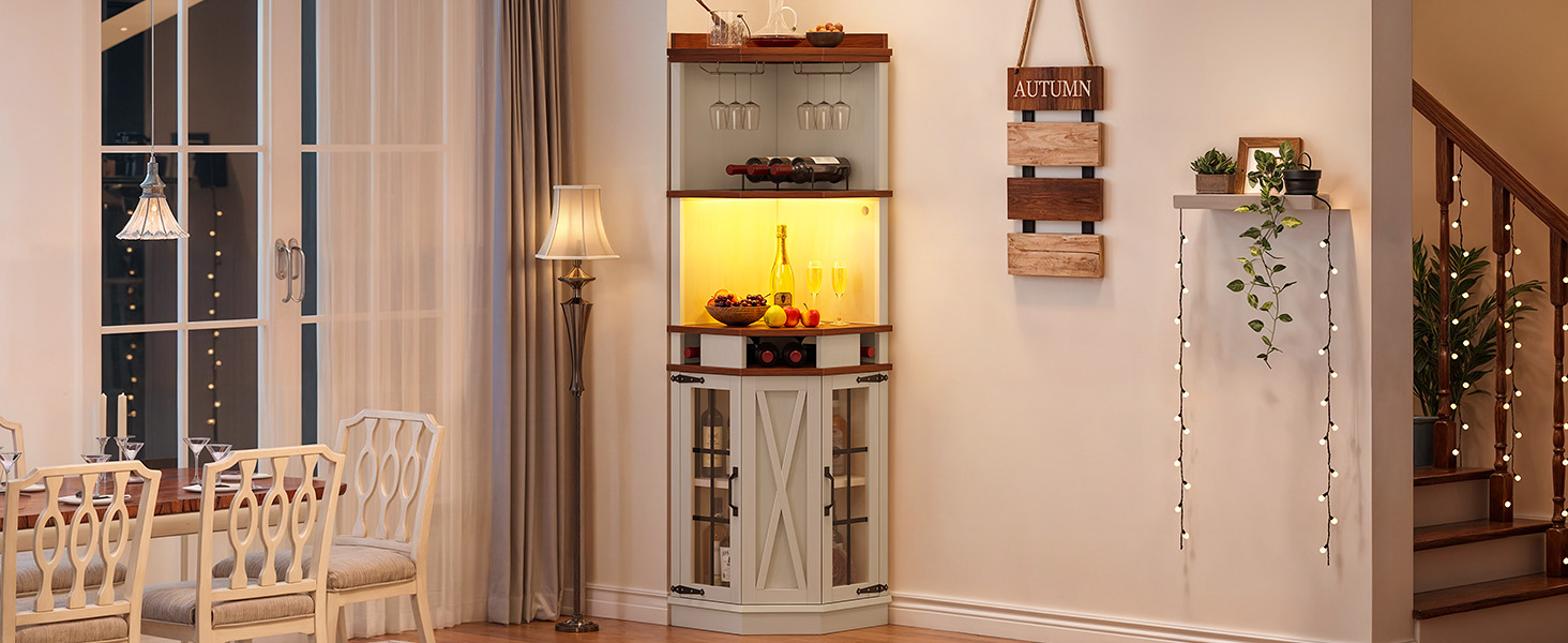 DWVO Corner Bar with Glass Door & LED Lights 6