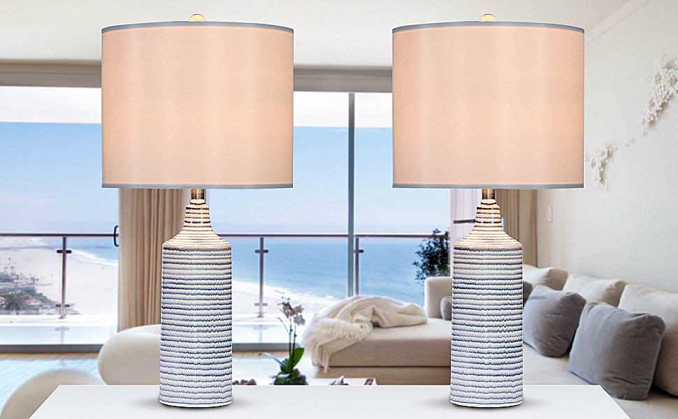 EUO 24.25” Ceramic Bedside Table Lamps Set of 2 for Bedroom, Tall